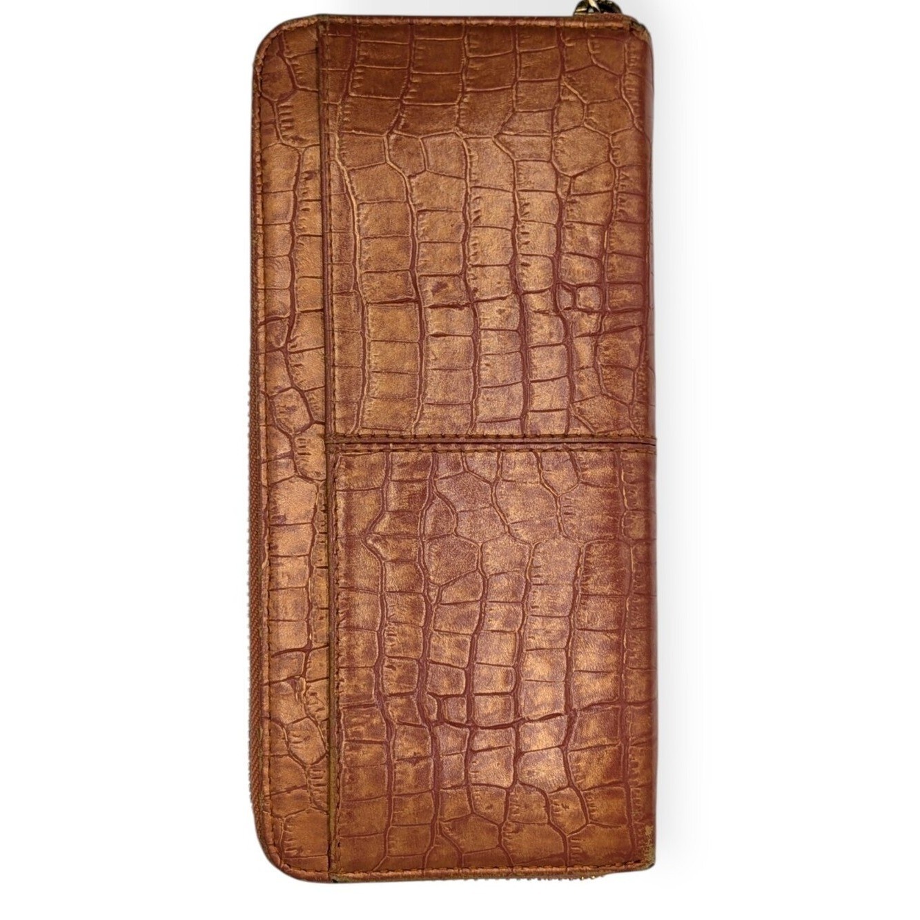 Lanvin Collection Wallet Dark Coral Crocodile Embossed Zip Around Long Accordion