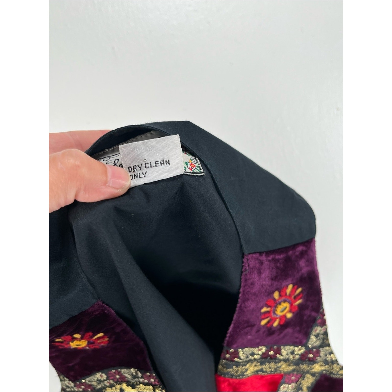 Vintage 1990s Velvet Patchwork Vest Embroidered Button-Up Medium Jewel Tones