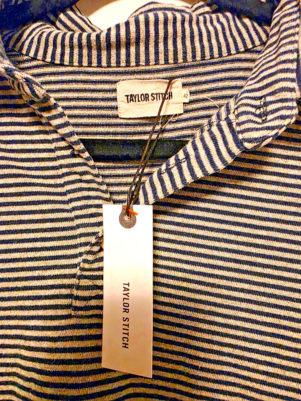 Taylor Stitch Polo Shirt Men’s Large 42 Navy White Stripe Short Sleeve NWT