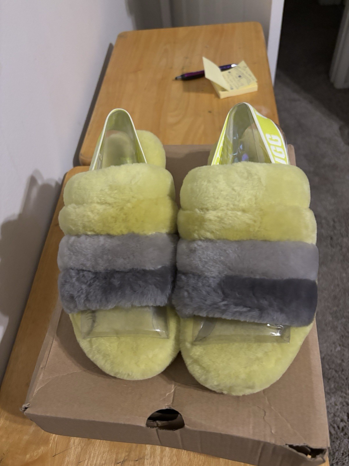 Ugg Women’s Fluff Yeah Slide Slipper Sulfur Yellow US 7 Eu38 New Sale Priced