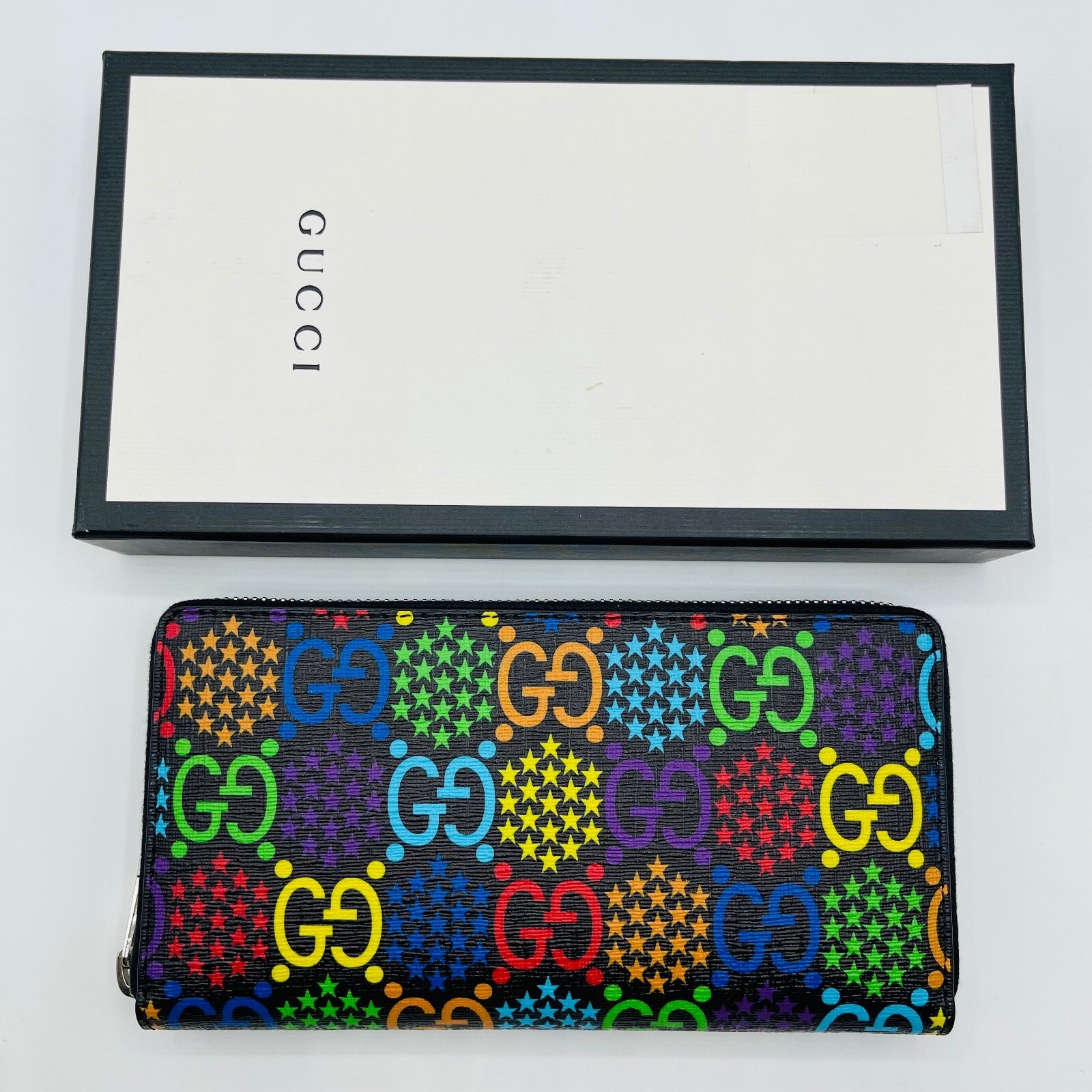 Gucci Rainbow Supreme GG Leather Psychedelic Zip Around Wallet 601079 1058 N