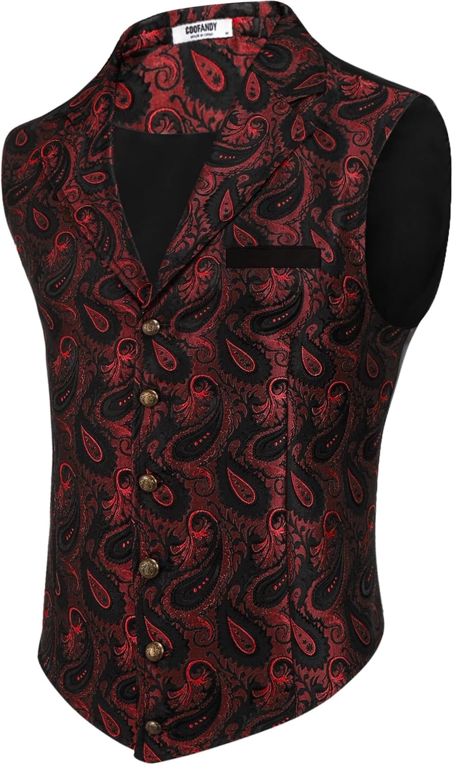 Mens Steampunk Suit Vest Jacquard Paisley Gothic Waistcoat with Notched Lapel