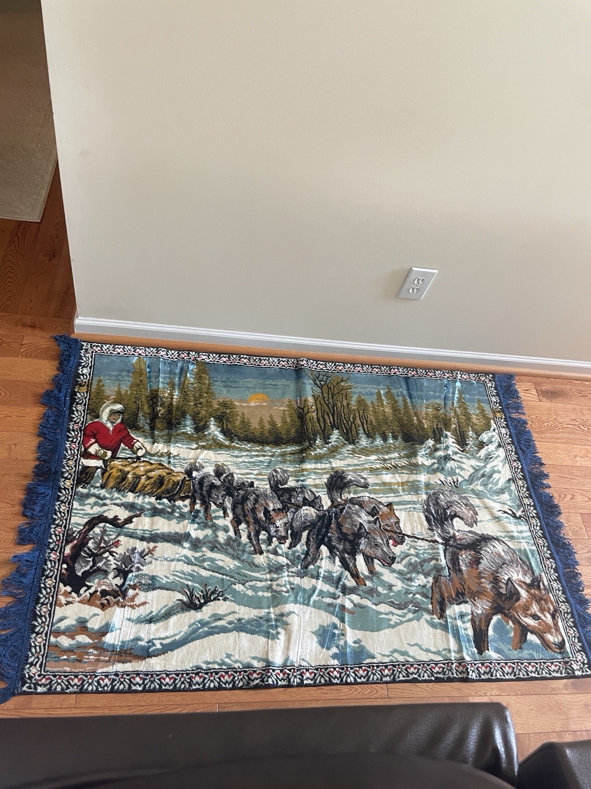 Vintage Italian Welvet Throw Rug 3 In. Fringe With Tags 38 x 27.5 In.