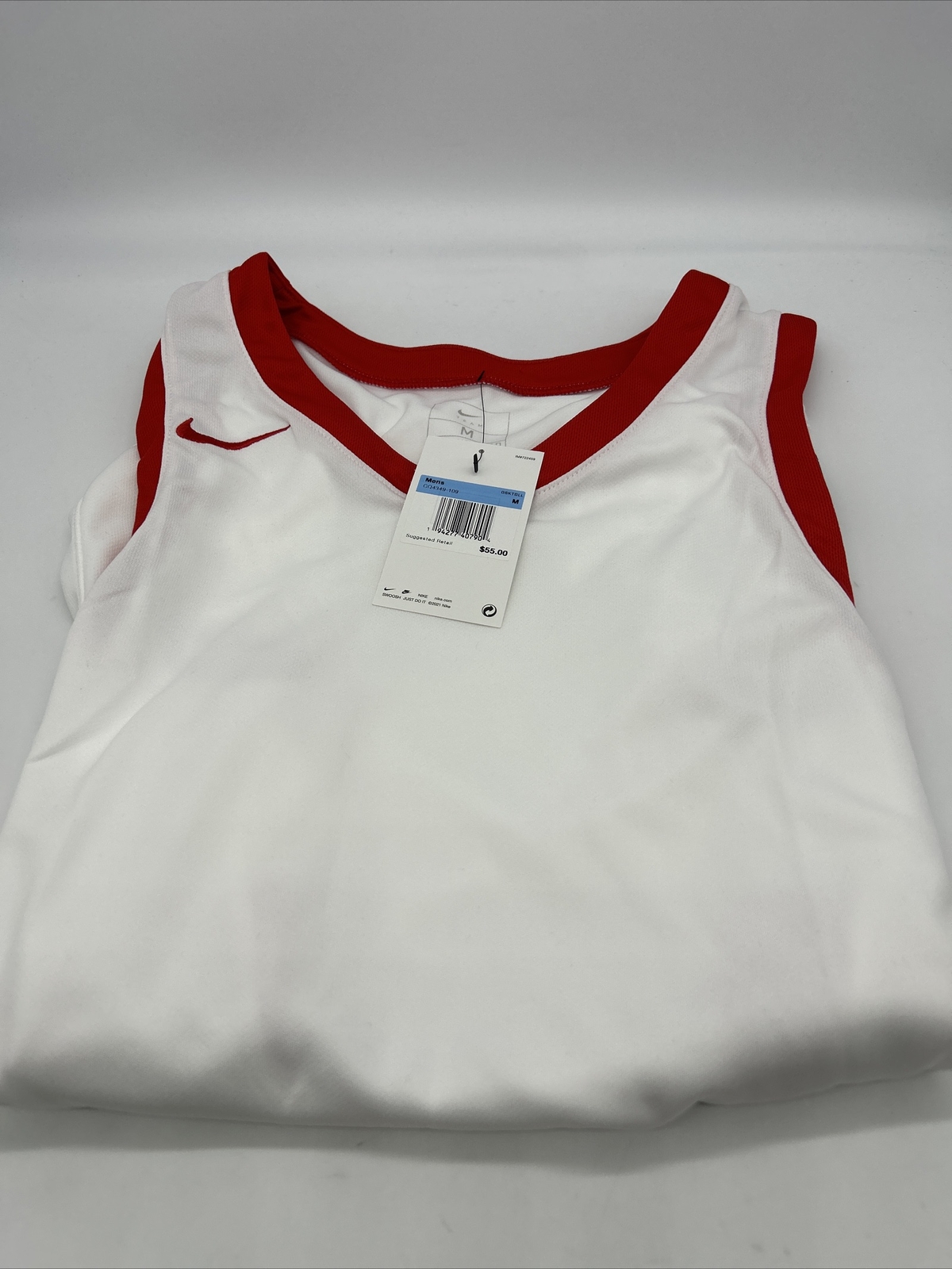 Nike Stock Fadeaway Basketball Jersey Men’s M White, Red Trim New CQ4349–109