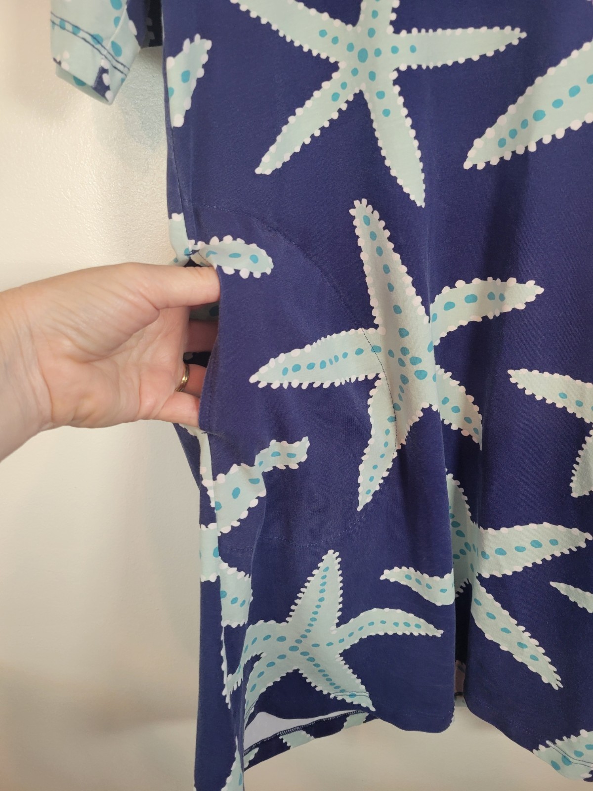 Ana Clare Sea Star Blue A-line Swing Dress Pockets Medium Starfish Beach