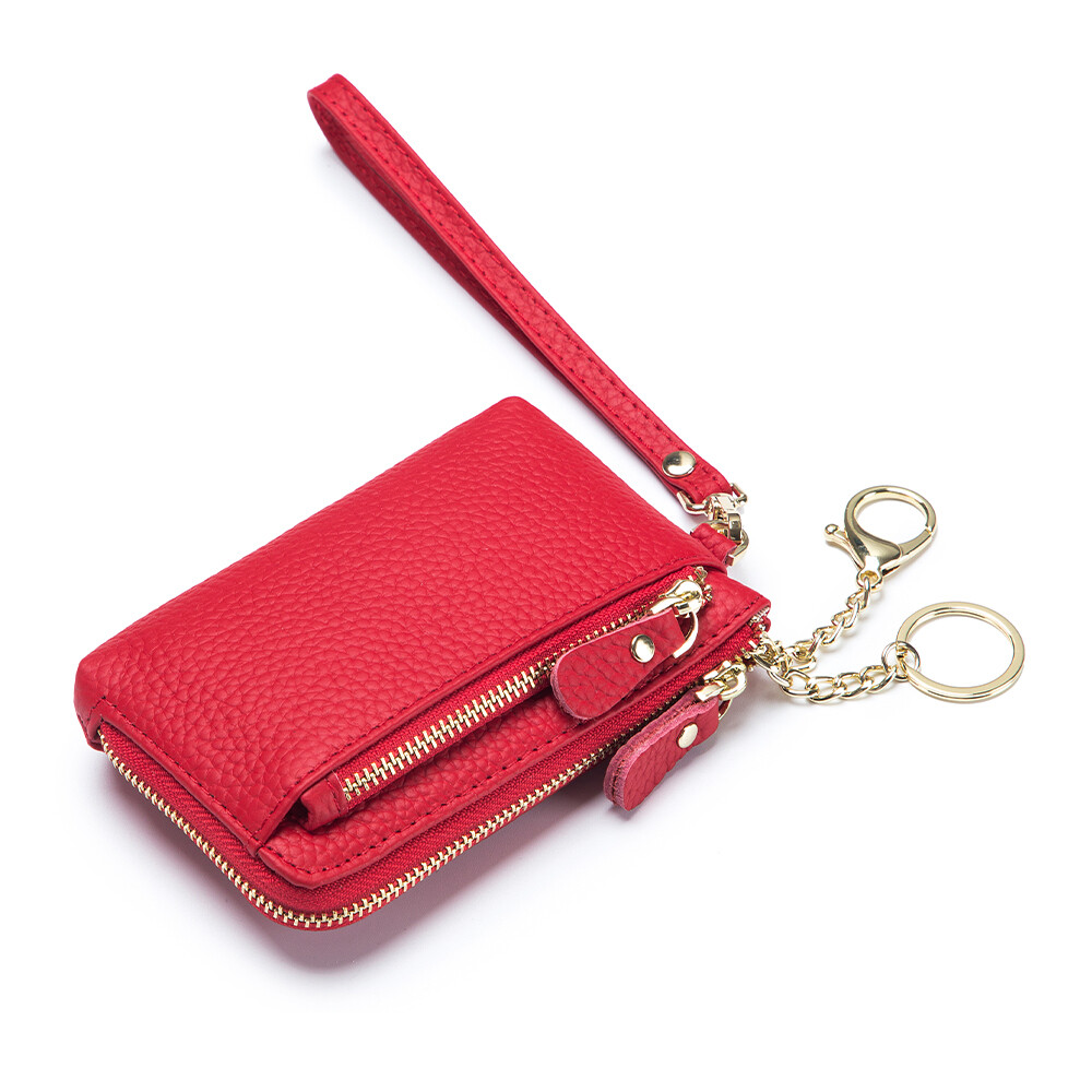 Soft Real Leather Coin Purse for Women Wristlet Mini Pouch Wallet with Keychain
