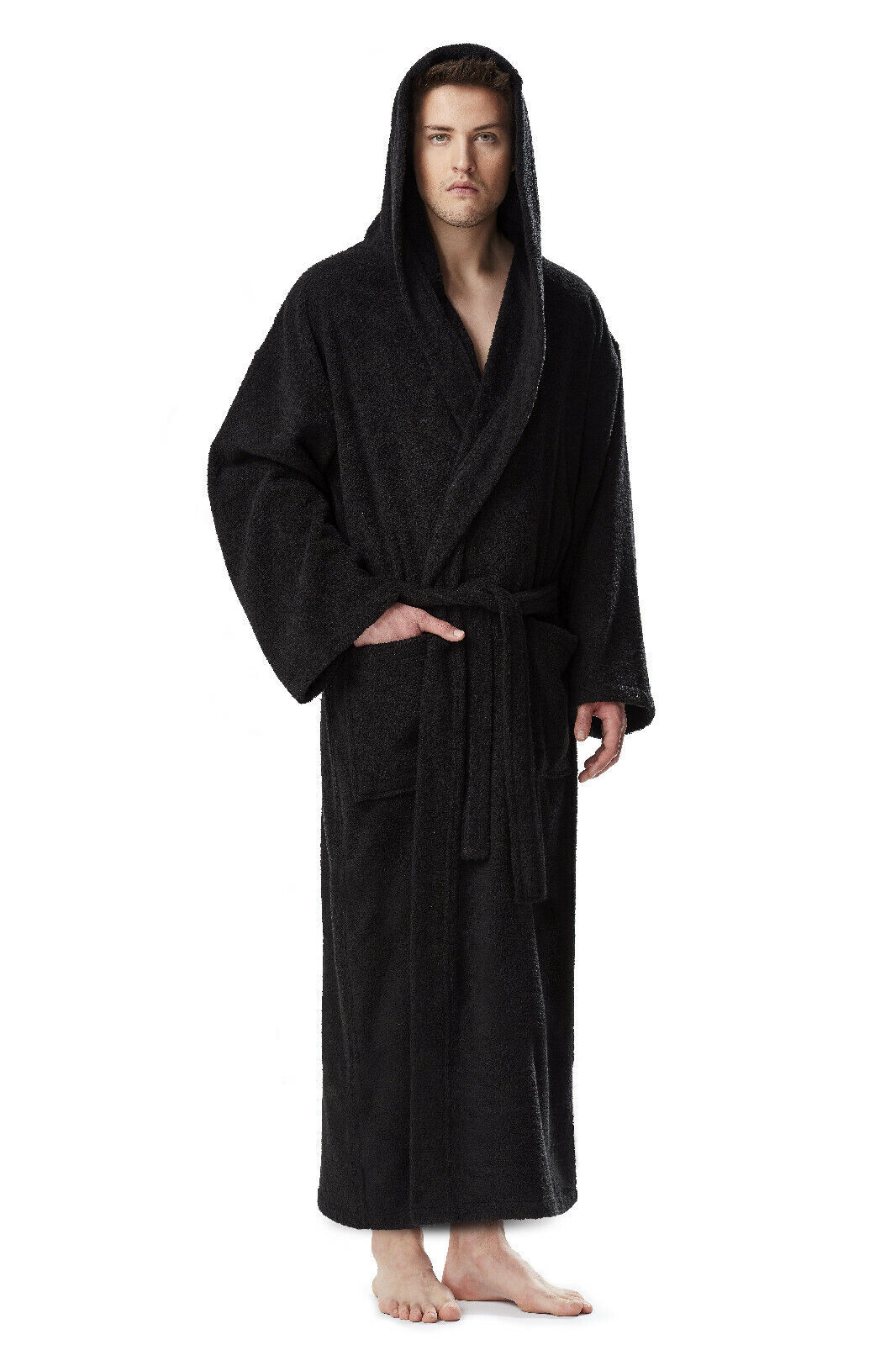 Men’s Long Hooded Ankle Length Turkish Cotton Bathrobe Robe