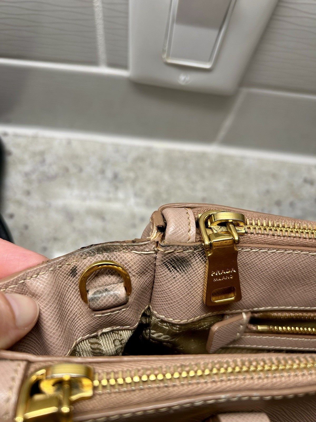 PRADA Pink Galleria Saffiano Leather Top Handle Bag w/ Adjustable Strap, Gold