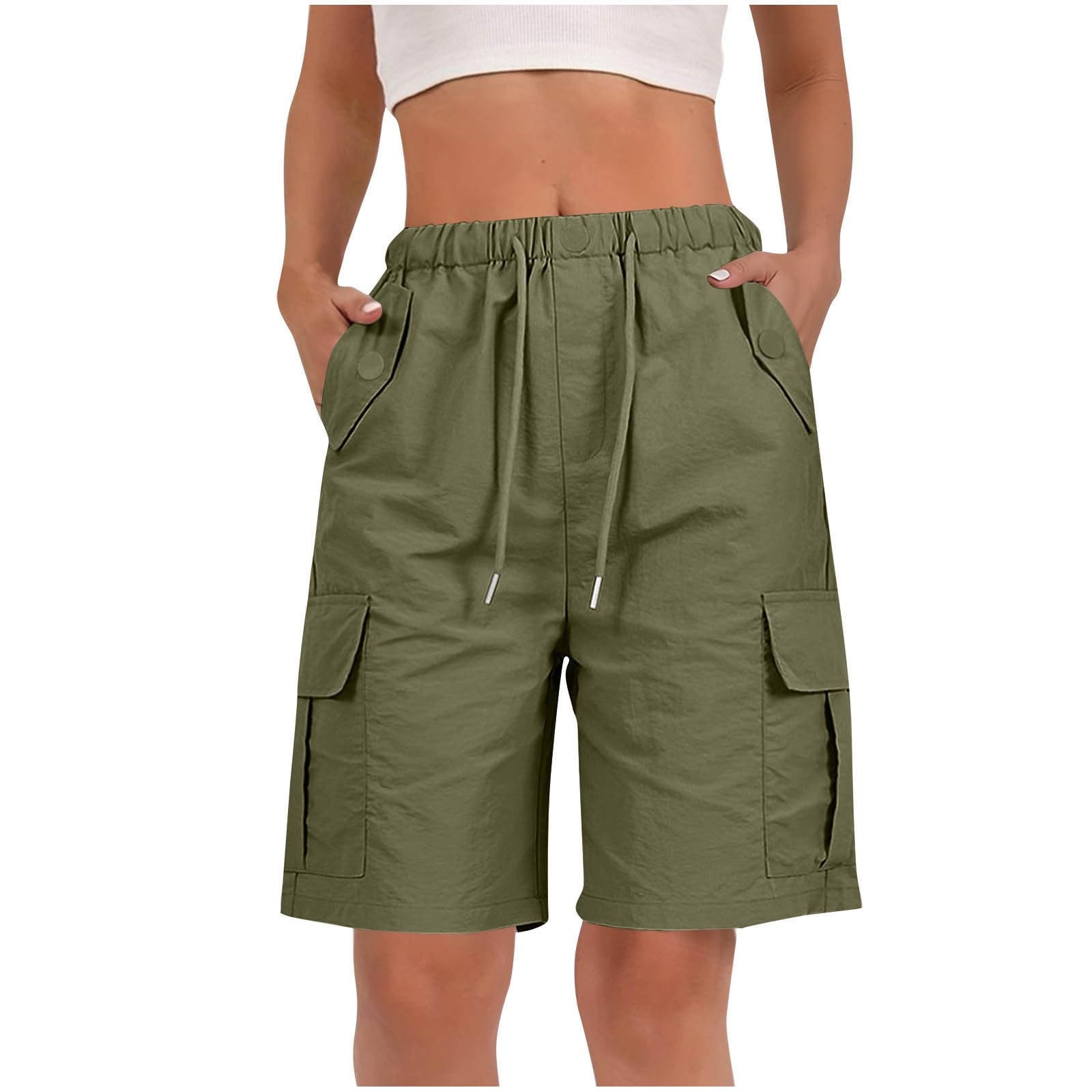 Women’s Knee Length Bermuda Shorts Wide Leg Cargo Hiking Work Summer Pockets