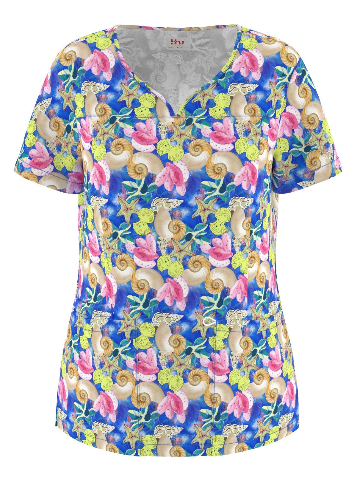 Women’s 4 Way Stretch Notch Collar Printed Scrub Top Sizes XS S M L XL 2XL NWT