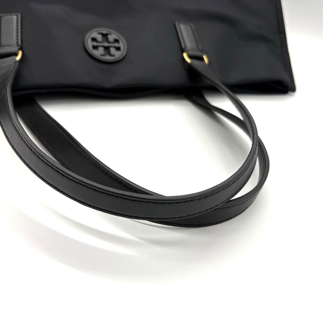 Tory Burch Ella Nylon Tote Bag Leather Shoulder A4 Compatible Black Commuting Sc