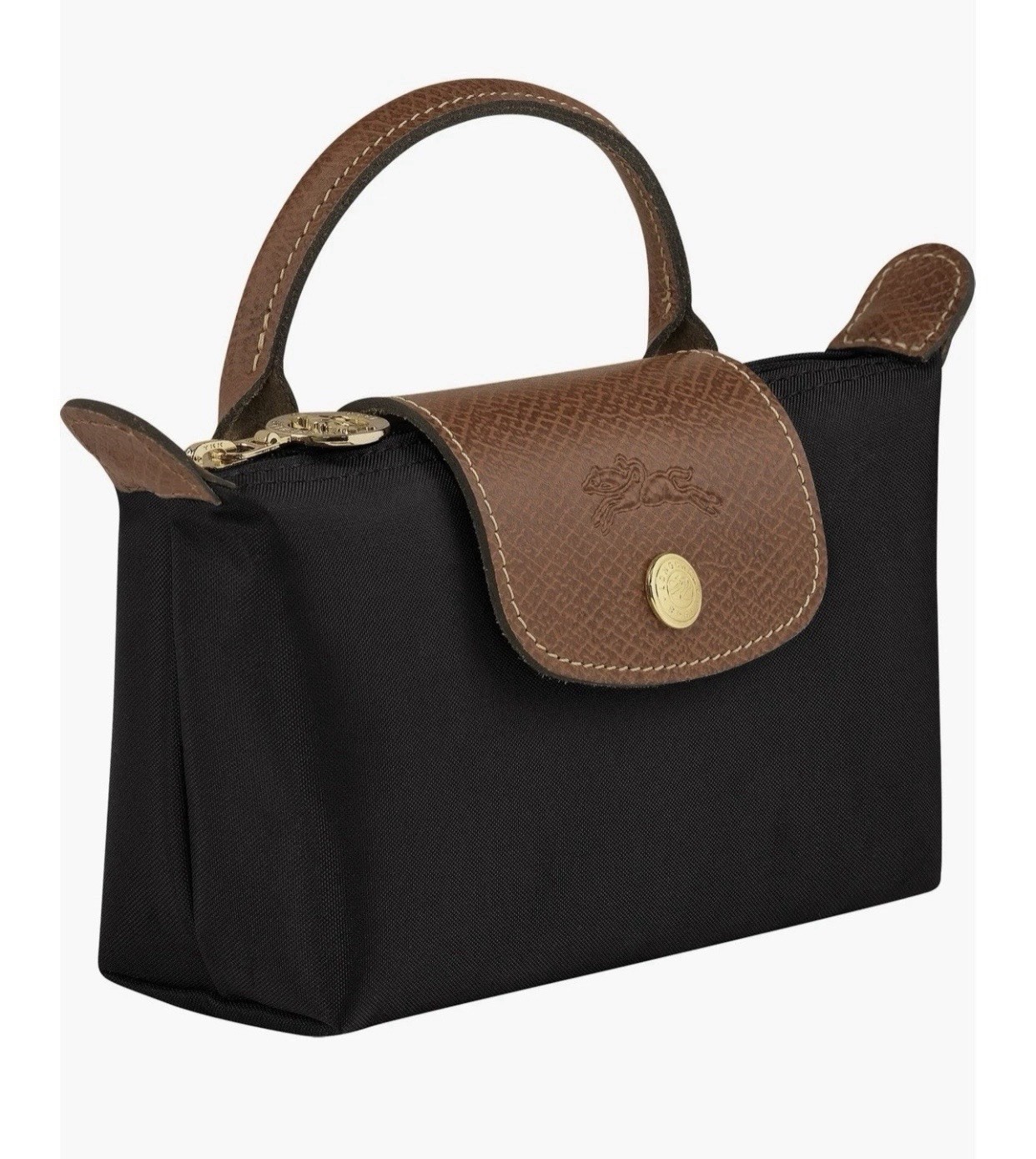 Black & Brown LONGCHAMP Le Pliage Original Pouch with handle/cross strap.