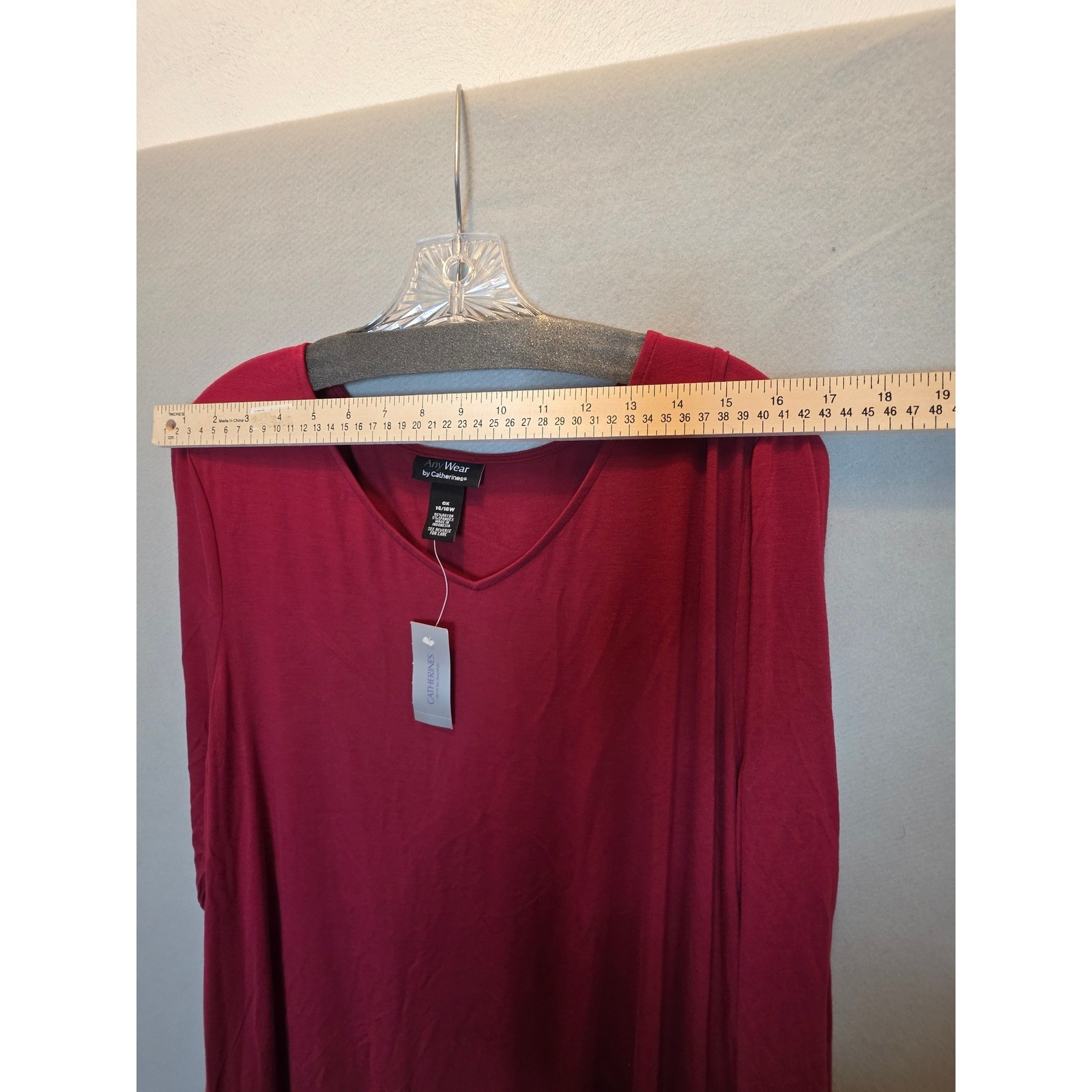 Catherines AnyWear 2-in-1 Tunic Top Berry Red Black Asymmetric 0X 14/16W New
