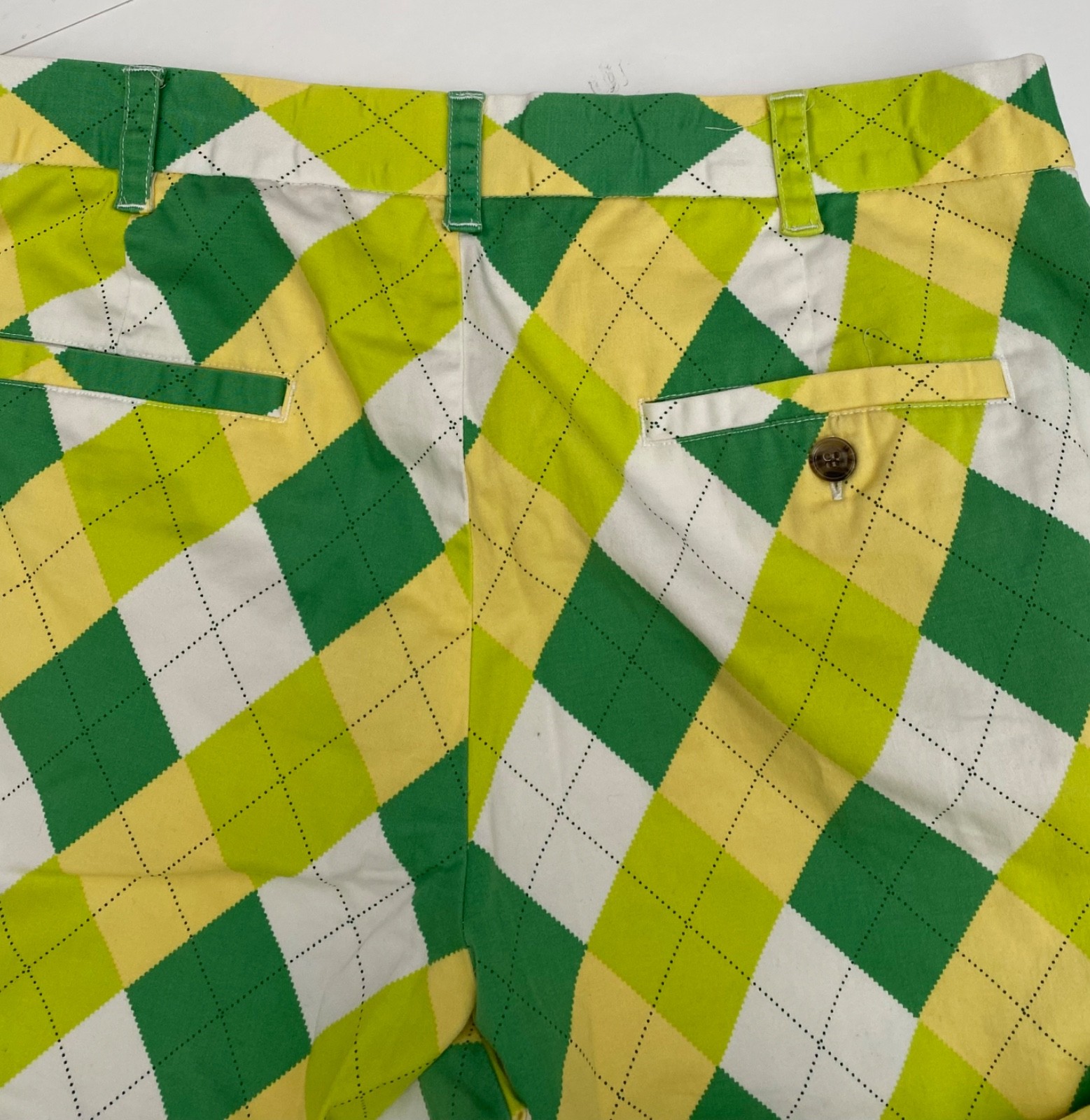 Loudmouth Men’s Golf Pants 36 x 32 Green Yellow Argyle Diamond Cotton
