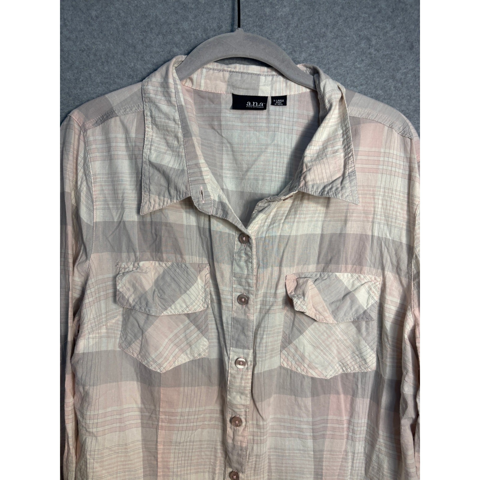 a.n.a Lightweight Plaid Button Up Shirt Women XL Soft Grunge Cottagecore