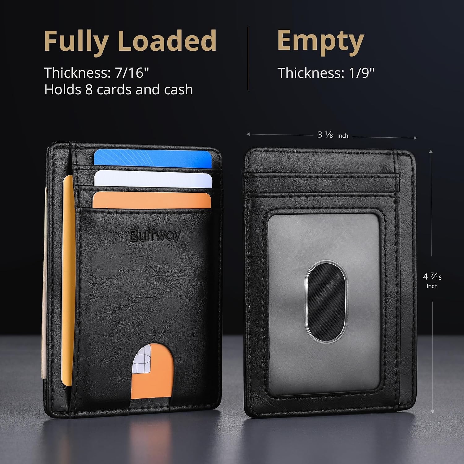 Slim Minimalist Front Pocket RFID Blocking Leather Wallets for Men [Black]