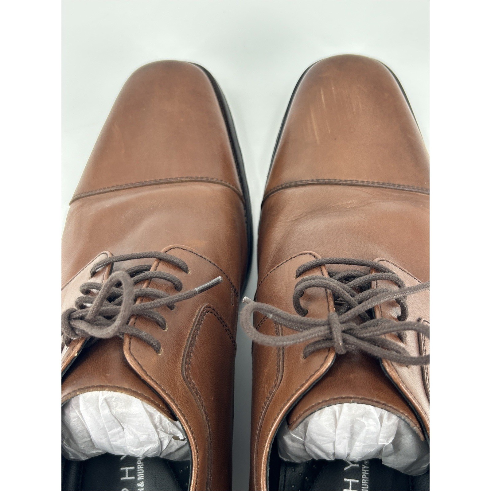 Johnston & Murphy Mens Brown Leather Cap Toe Oxford Dress Shoes Size 12W