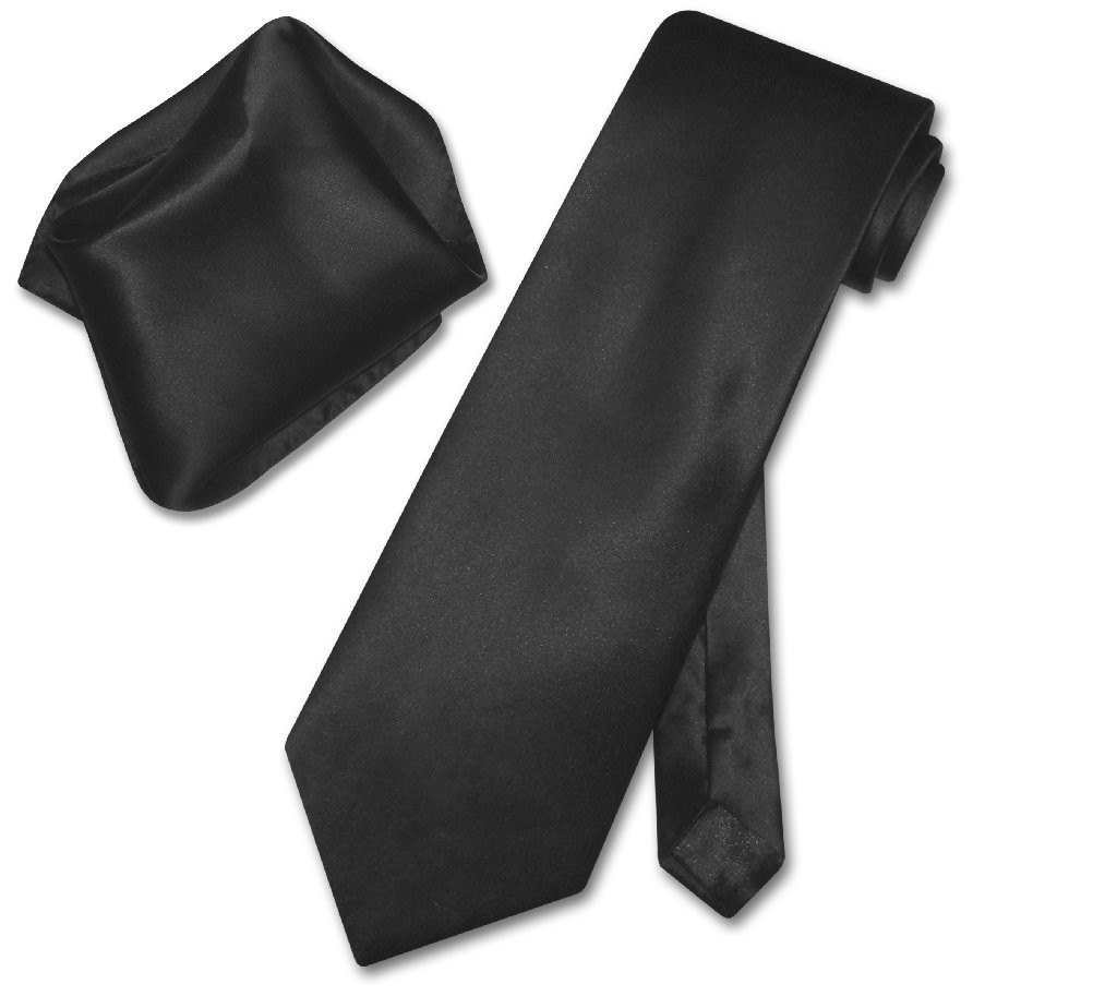 Biagio 100% SILK Solid BLACK Color NeckTie and Handkerchief Mens Neck Tie Set