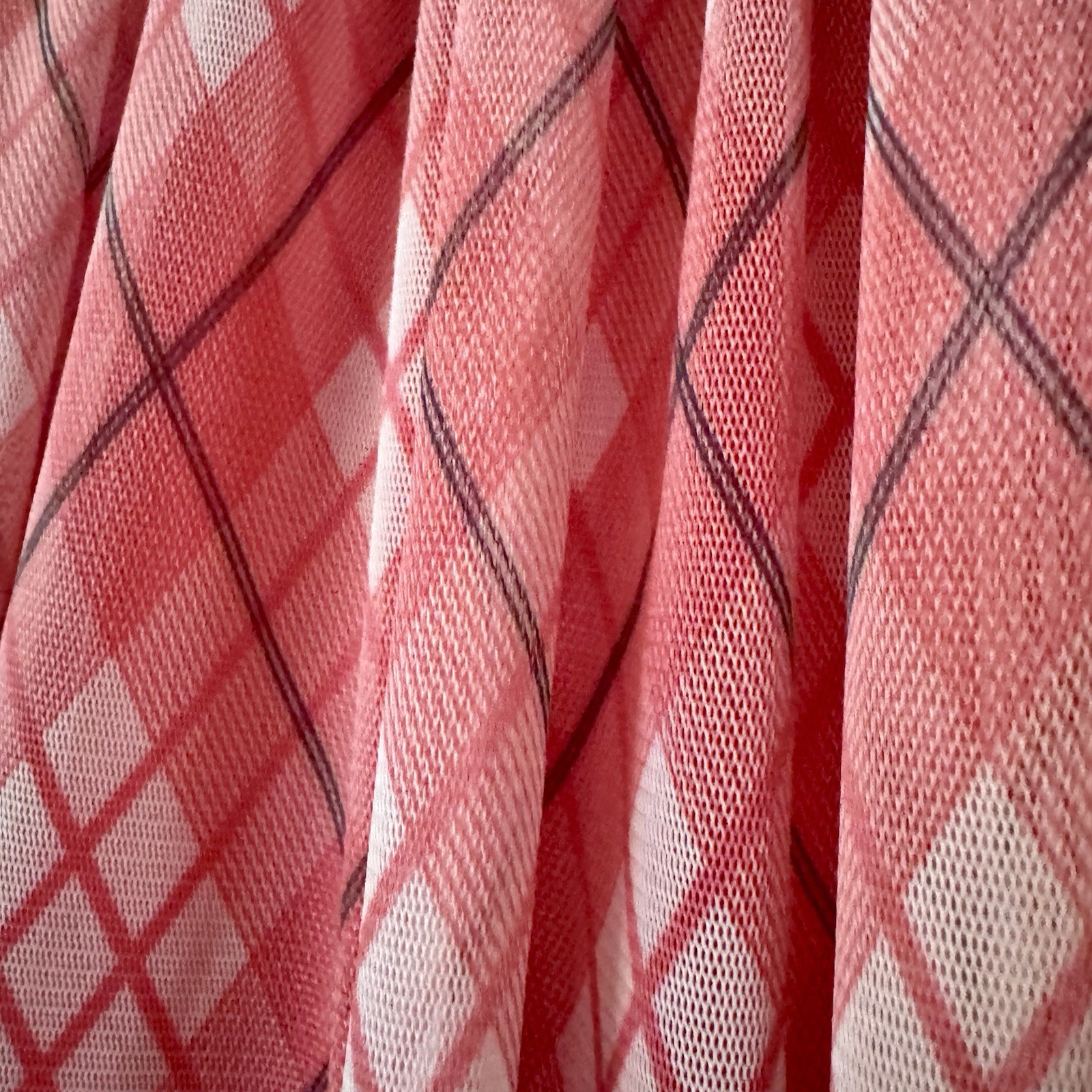 Adam Lippes Red, White & Pink Sleeveless Bow Front Mesh Plaid Midi Dress Size 6