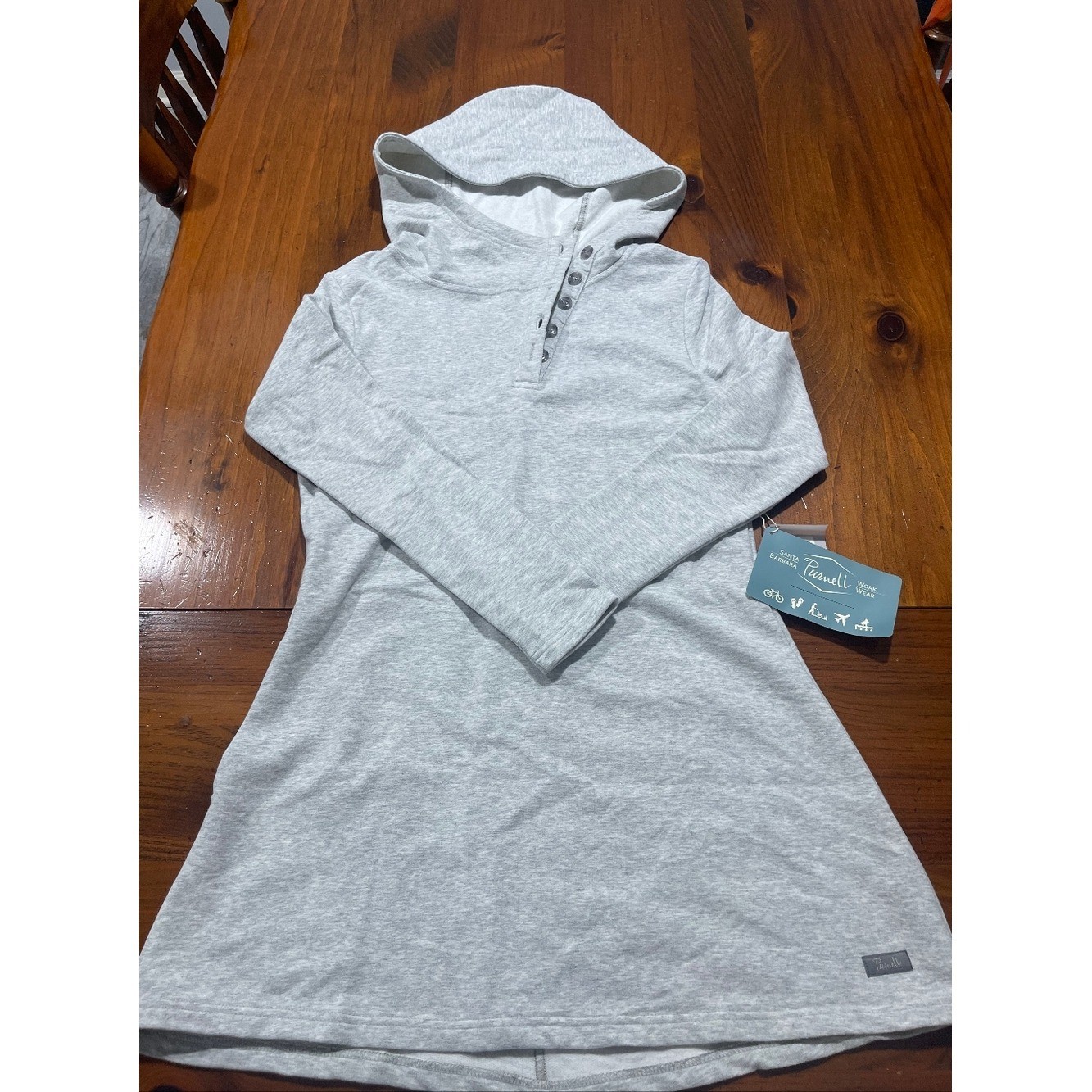 NWT Purnell Work Wear Grey 1/4 Button Cotton Pullover Tunic Hoodie Sweatshirt S