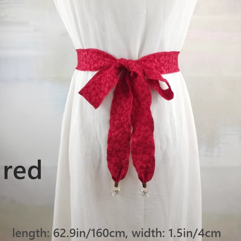Lady Floral Ribbon Sash Waist Belts Strap Waistband Dress Shirt Decor Belts Soft