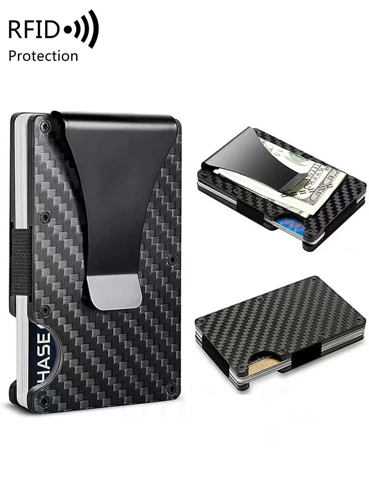 Men’s RFID Blocking Slim Wallet Carbon Fiber Money Clip & Card Holder