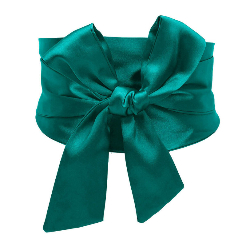 Women Waistband Satin Bowknot High Waist Corset Belt Wide Sash Ribbon Tie Dress