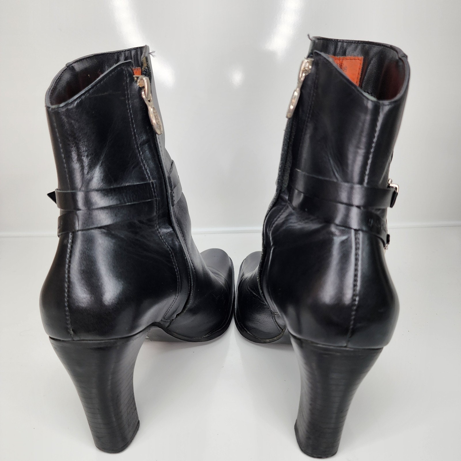 Harley-Davidson Women Sz 6 Black Leather Zipper Ankle Boots 3.5″ Heeled 84333