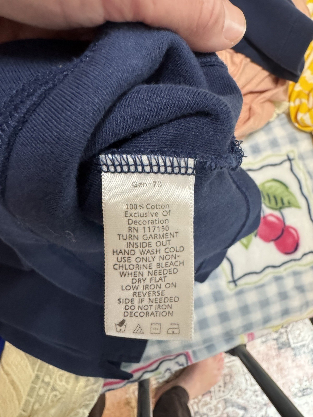 Quacker Factory Blue Cotton Knit Stretch Grommet Scoop Neck 3/4 Sleeve S