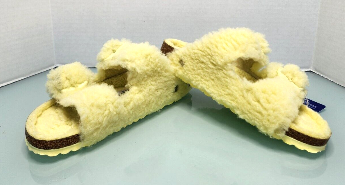 Birkenstock Arizona teddy big buckle Unisex fuzzy canary yellow New 39 L8 M6