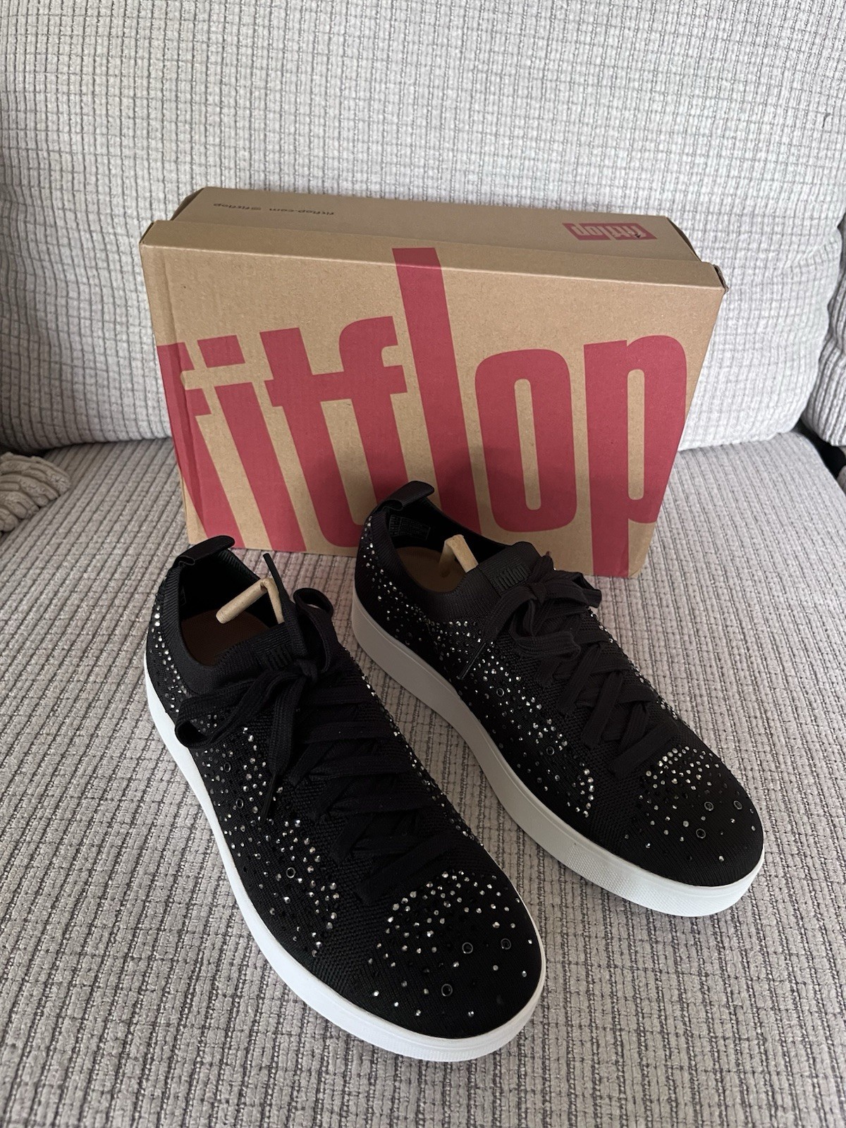 Fitflop Rally NIB Ombre-Crystal Knit Black Trainers Size US 7