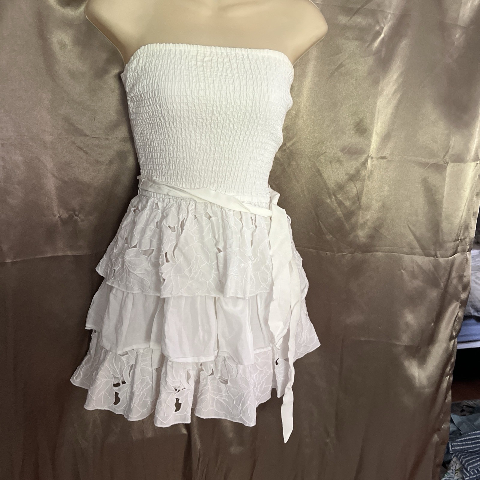 Hollister Y2K 100% Cotton XS White Tube Stretch Layered Dress VTG Vintage