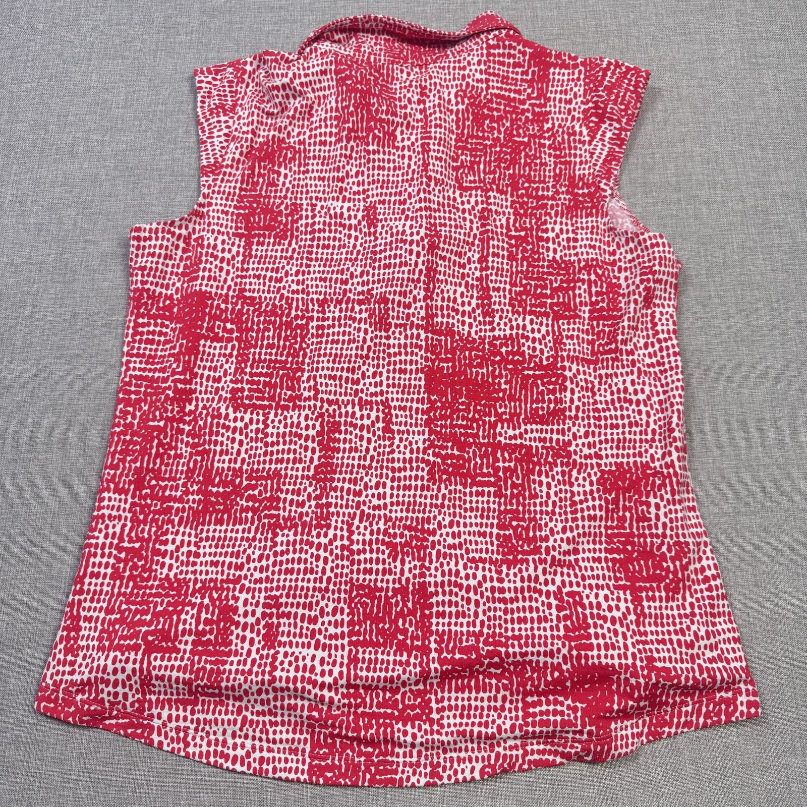 IBKUL 1/4 Zip Geometric Sleeveless Polo Womens Large Red Sleeveless Stretch