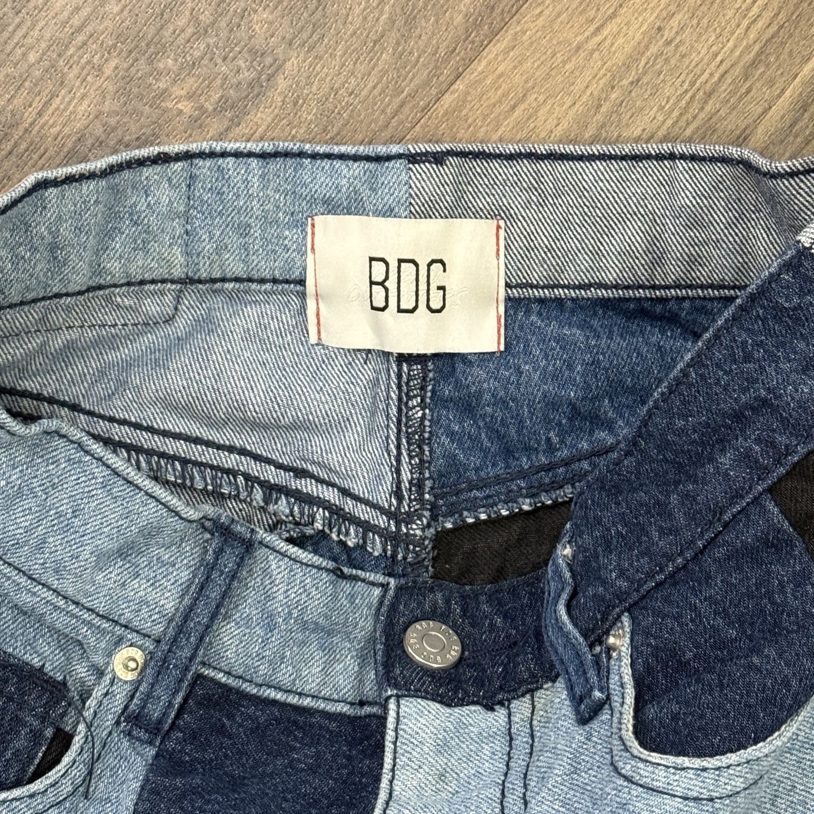 BDG High-Waisted Flare Patchwork Jeans Women’s Size 27 Blue Indigo Craft