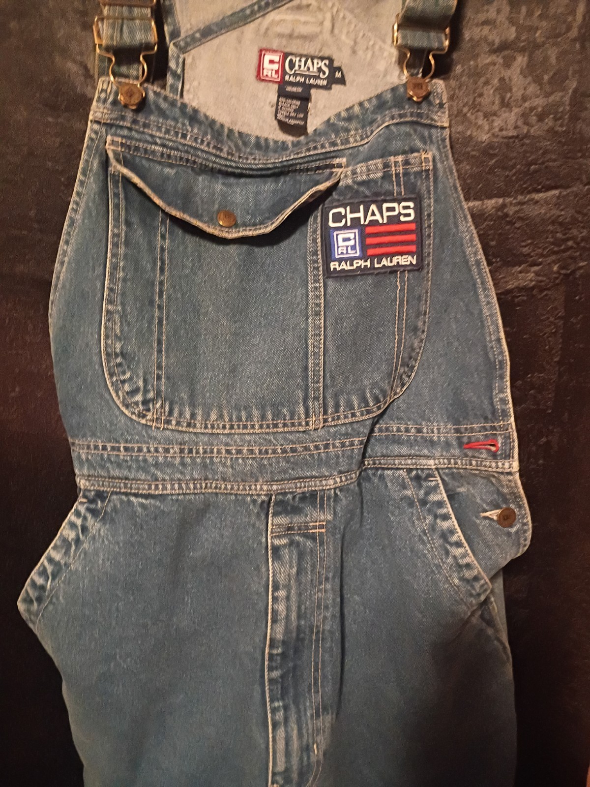 Chaps Ralph Lauren Men’s Blue Denim Overalls Bibs Vintage Carpenter