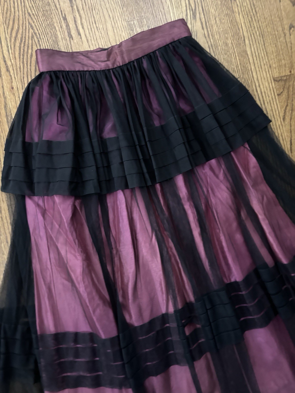 Vintage Chetta B Evenings Tule Layered Black Pink Raspberry Maxi Skirt 10