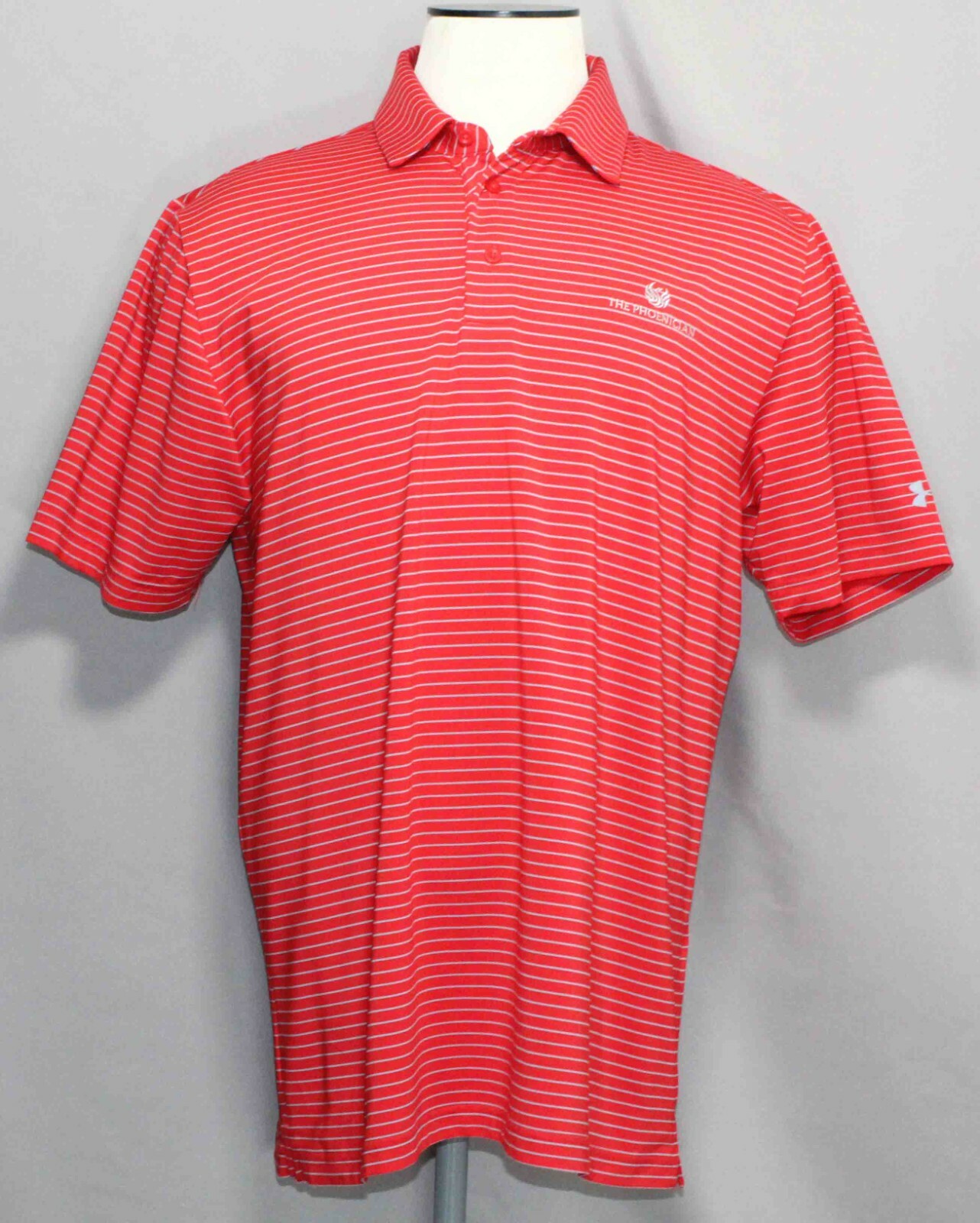 Under Armour Loose HeatGear Red/Gray Striped Golf Polo Shirt UM0545 Men’s Size L