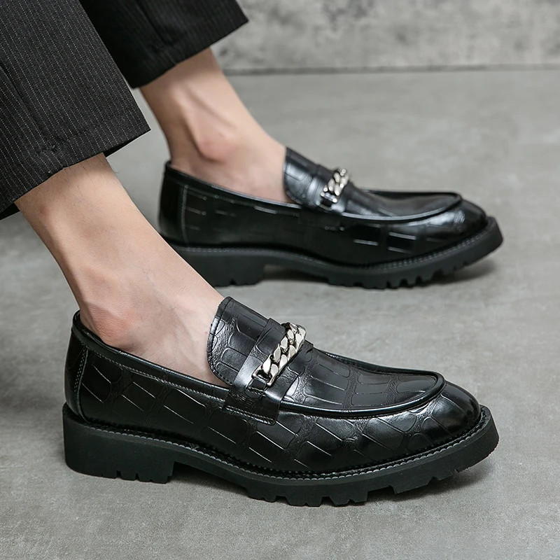 Comfortable Chain Wholesale Casual Formal Slip on Men Dress Leather Shoes