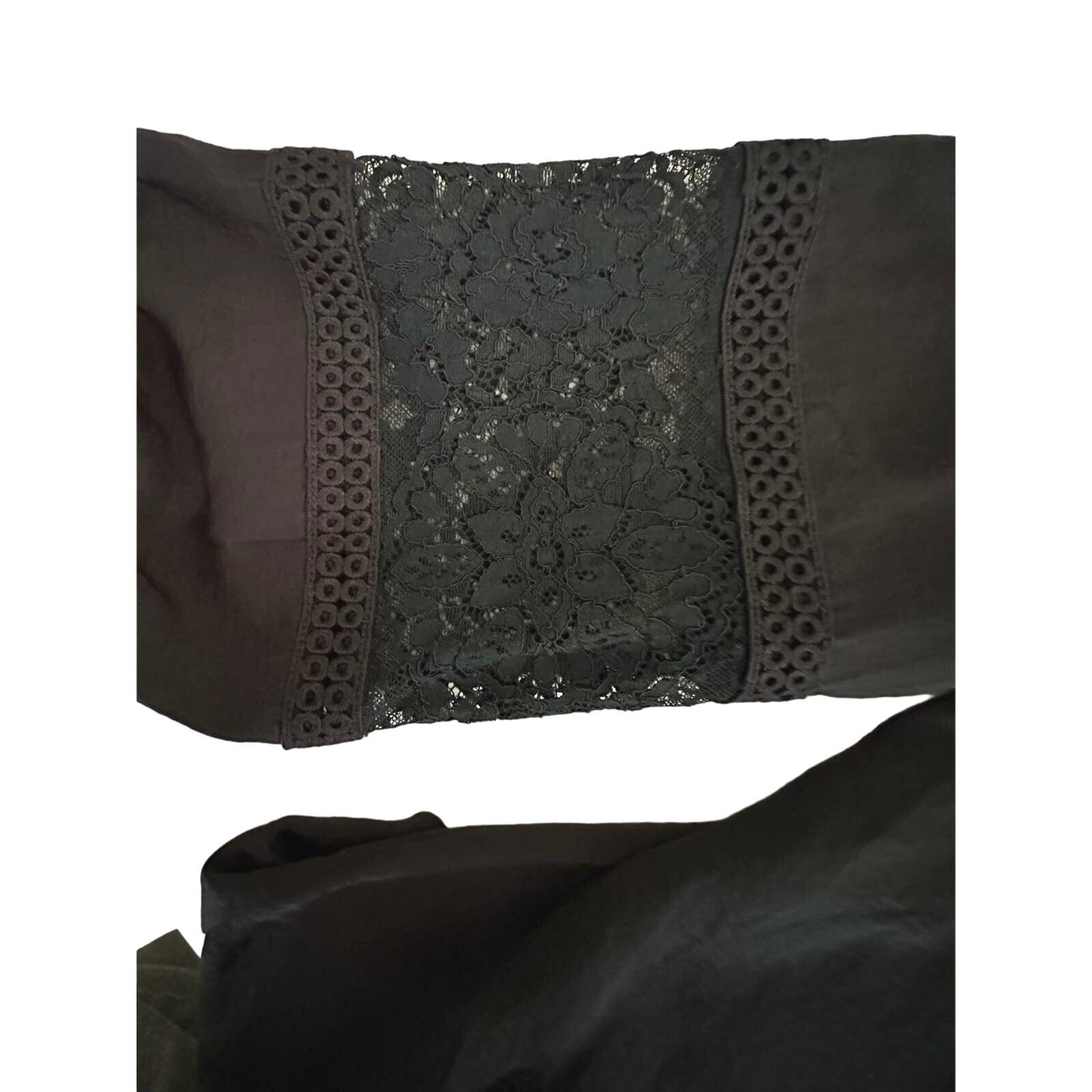 Jodifl Womens Blouse Size Small Black Boho Lace Balloon Sleeve Keyhole Peasant