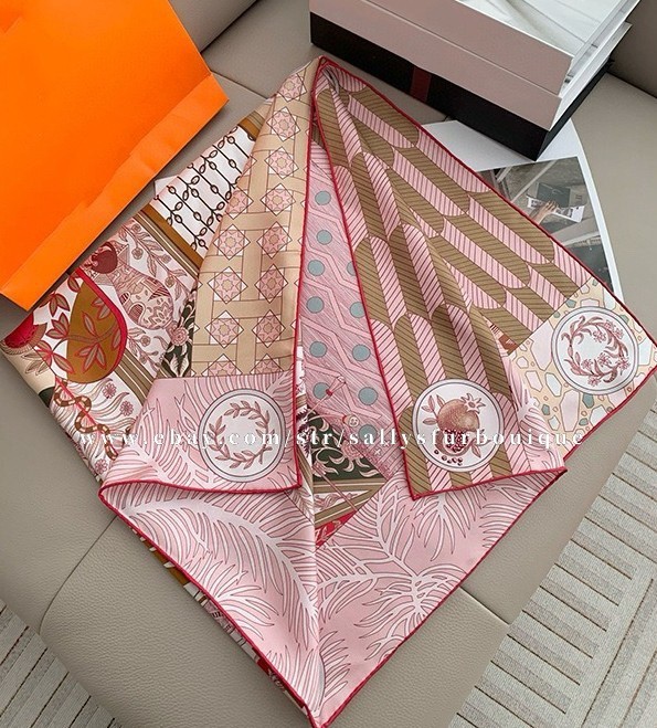 Sallys 18 Momme Twill Silk Wrap Scarf Aztec Print Double Face Square Shawl 35″