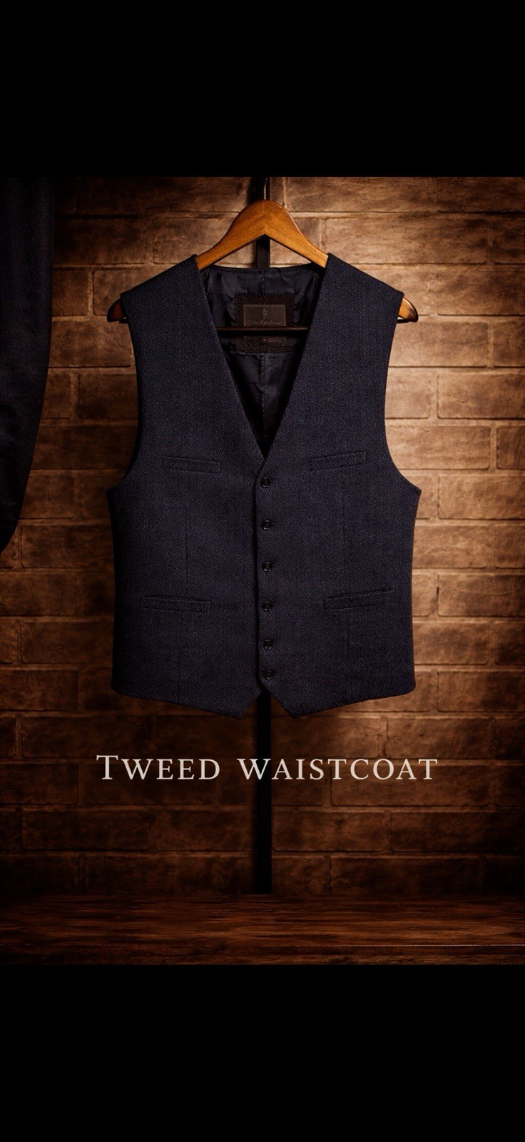 Celtic Ranchwear Herringbone Tweed Vest Mens XL Waistcoat Lined Wool Blend Blue