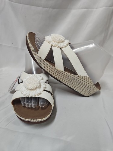 FitFlop Women’s Rosita Slide Raffia Flower Slip On Sandals Urban White Sz 8 NWT