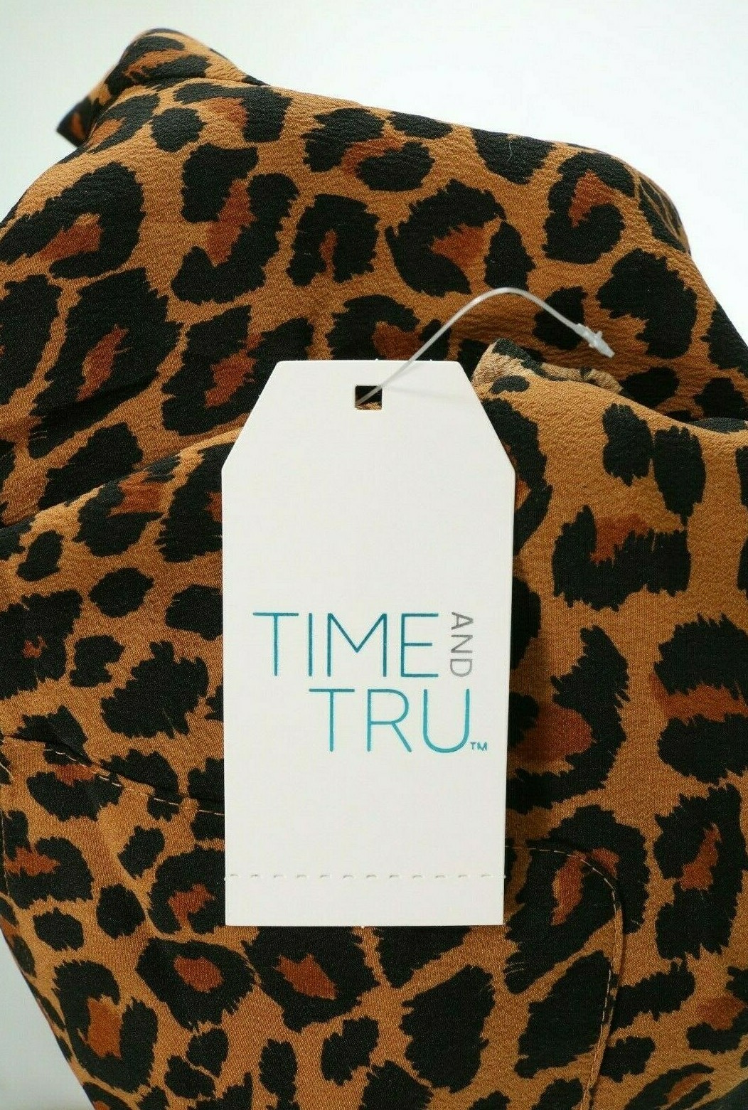 Womens Time And Tru Leopard Print Roll Cuff Button Front Shirt NEW NWT