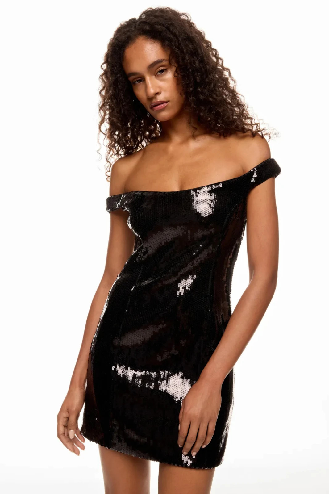 Retrofete Womens Dannie Sequin Mini Dress Size Medium Black Off Shoulder