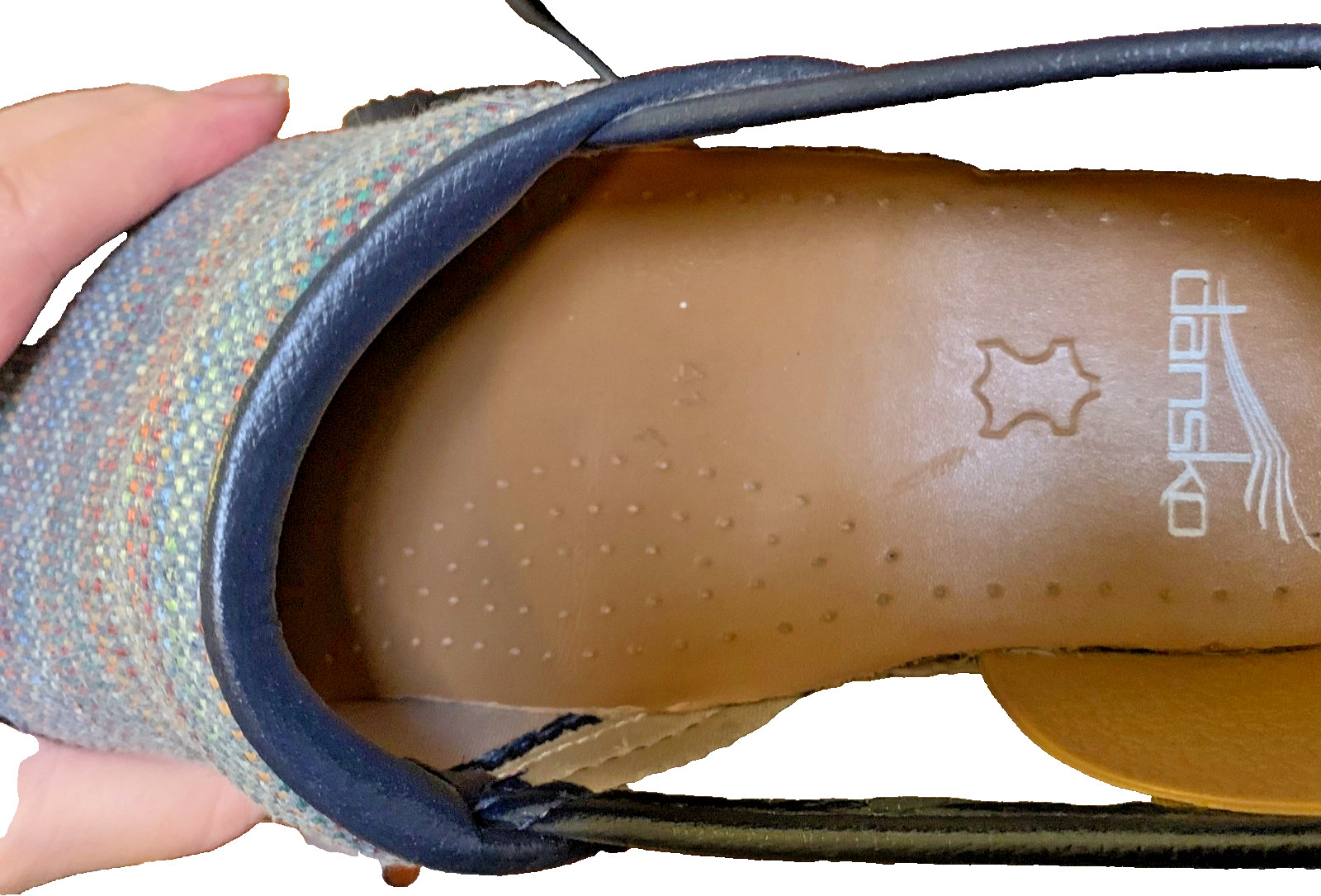 Dansko EU 41 (US 10.5-11) clogs, multicolor textile upper