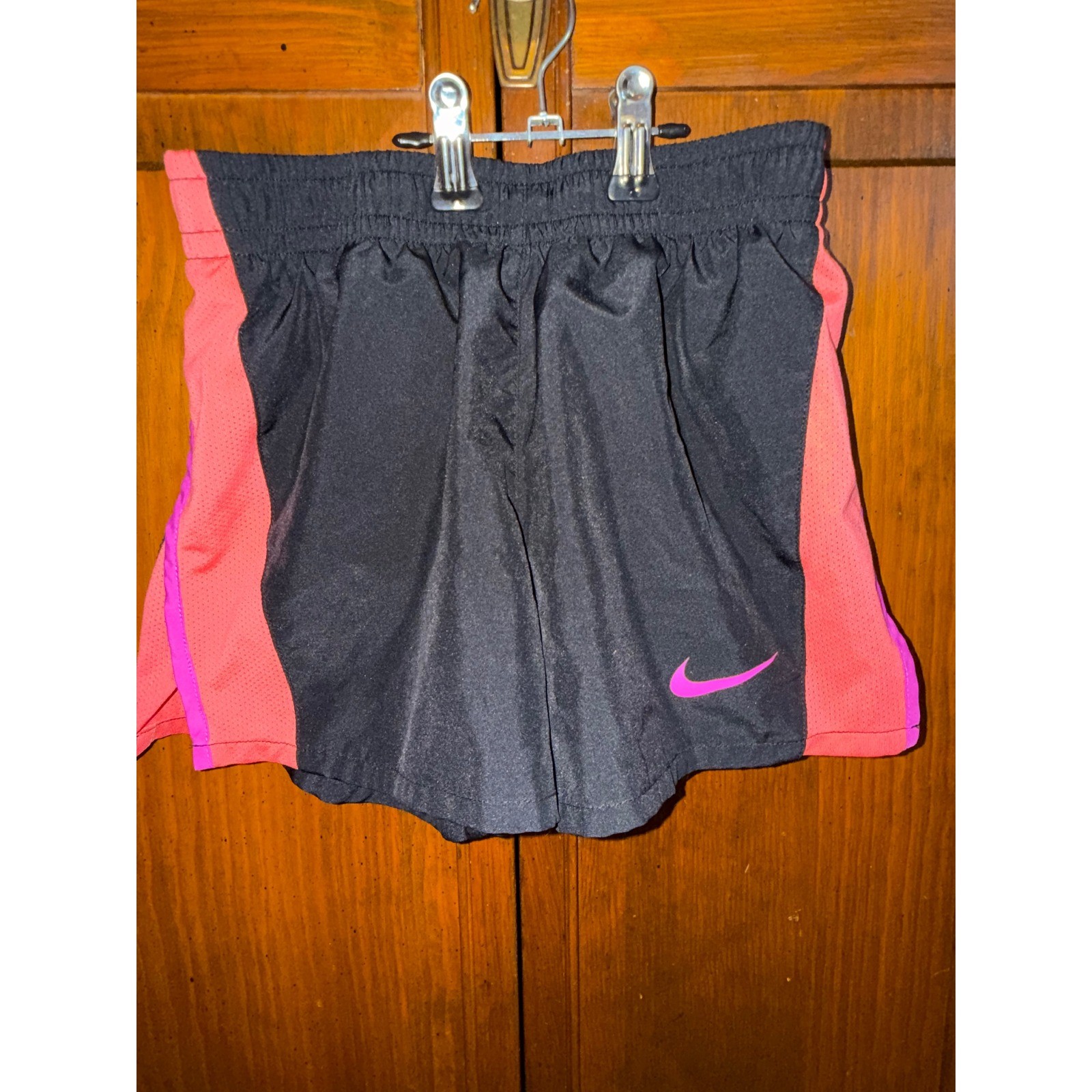 Nike Dri-FIT Kids Medium Black Pink Coral Running Athletic Shorts Mesh Panels