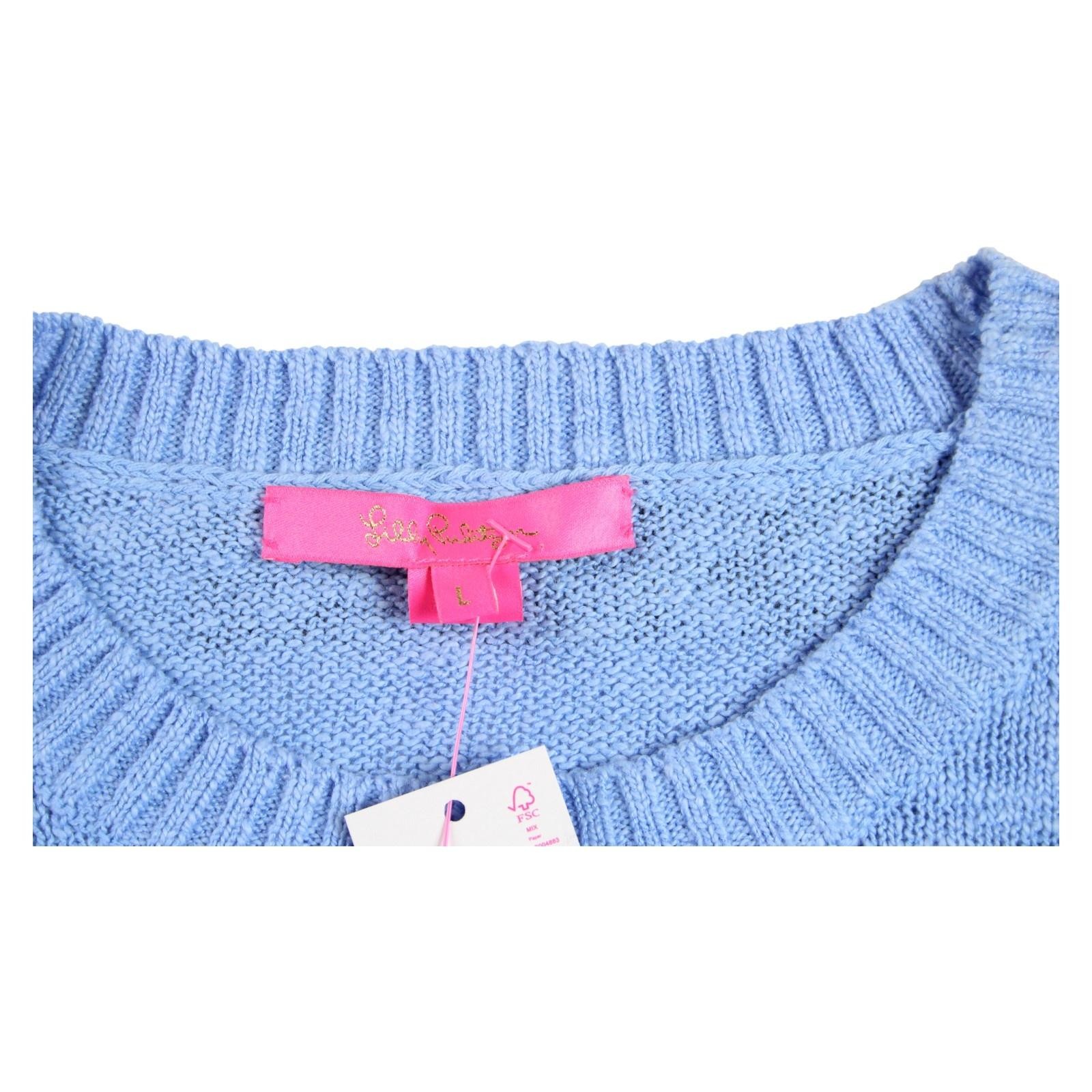 Lilly Pulitzer Sweater Womens L Blue Sun Sand Sea Cotton Crewneck Pullover $138