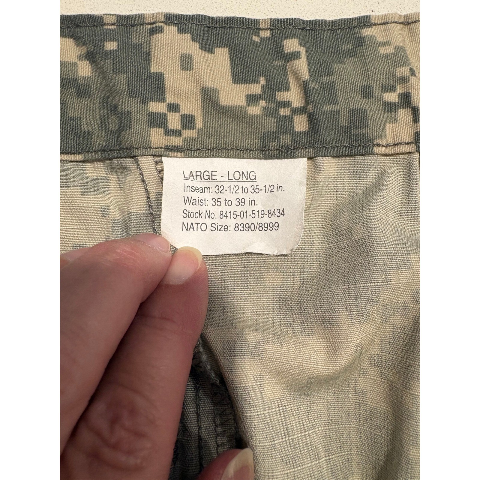 US Army ACU Digital Camo Cargo Pants Sz L Long UCP Tactical Trousers 35-39 Waist