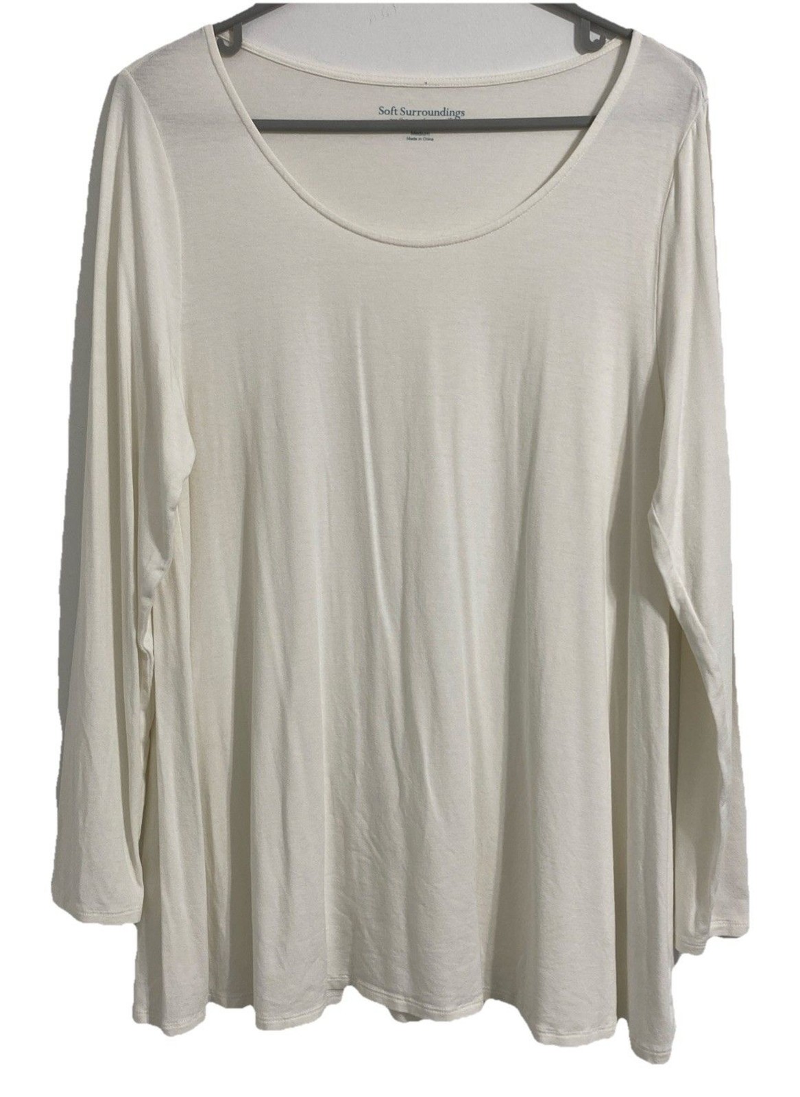 Soft Surroundings Shirt Women’s M 8 10 Off White Ivory Long Sleeve Tunic T-shirt