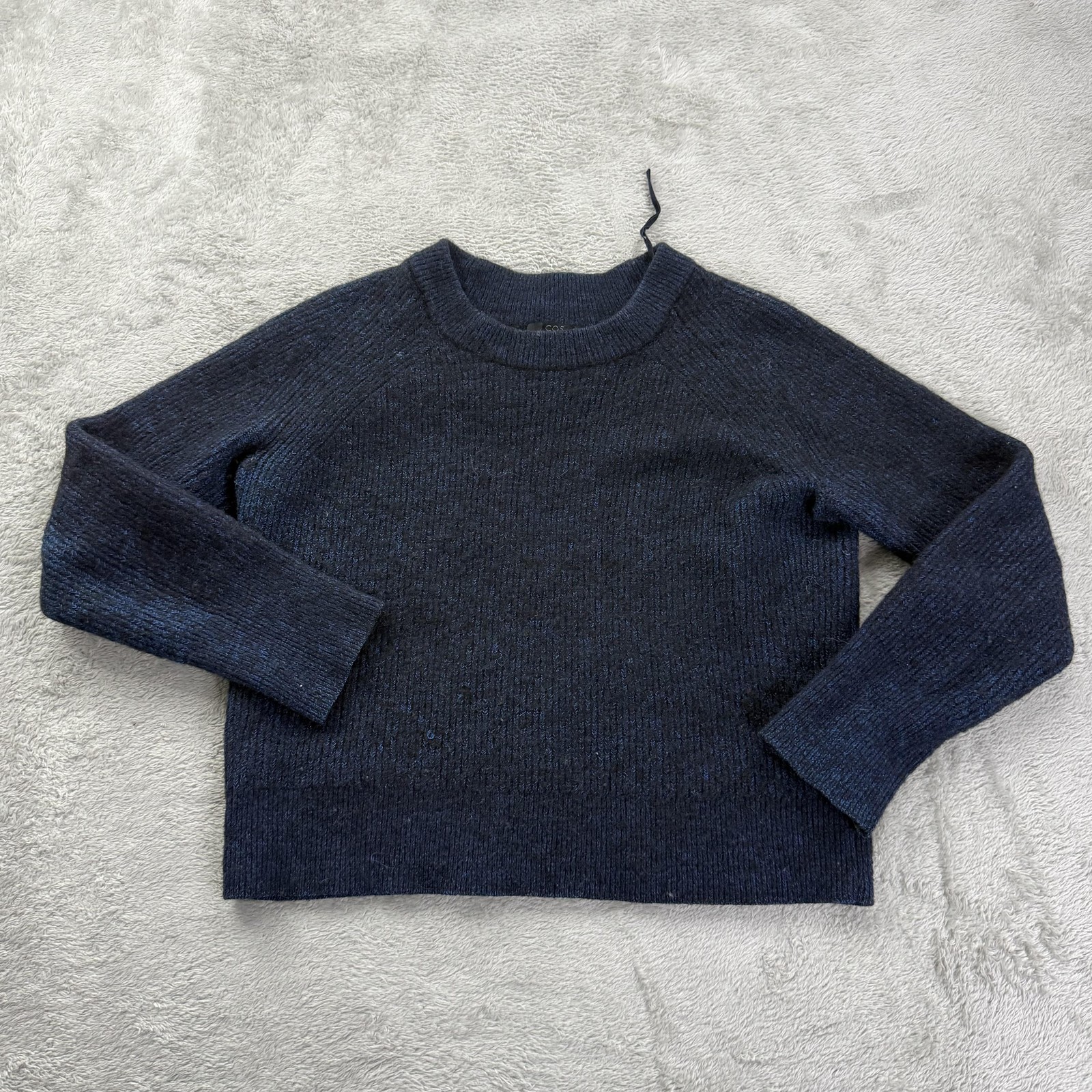 COS Sweater Womens Small Blue Cotton Alpaca Wool Blend Crewneck Raglan Knit